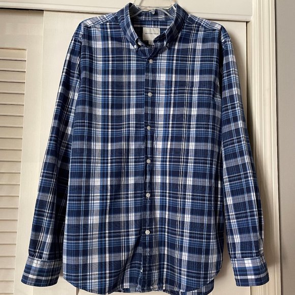American Eagle Outfitters Blue Plaid Cotton Long Sleeve Button Down Shirt XL - Picture 2 of 8